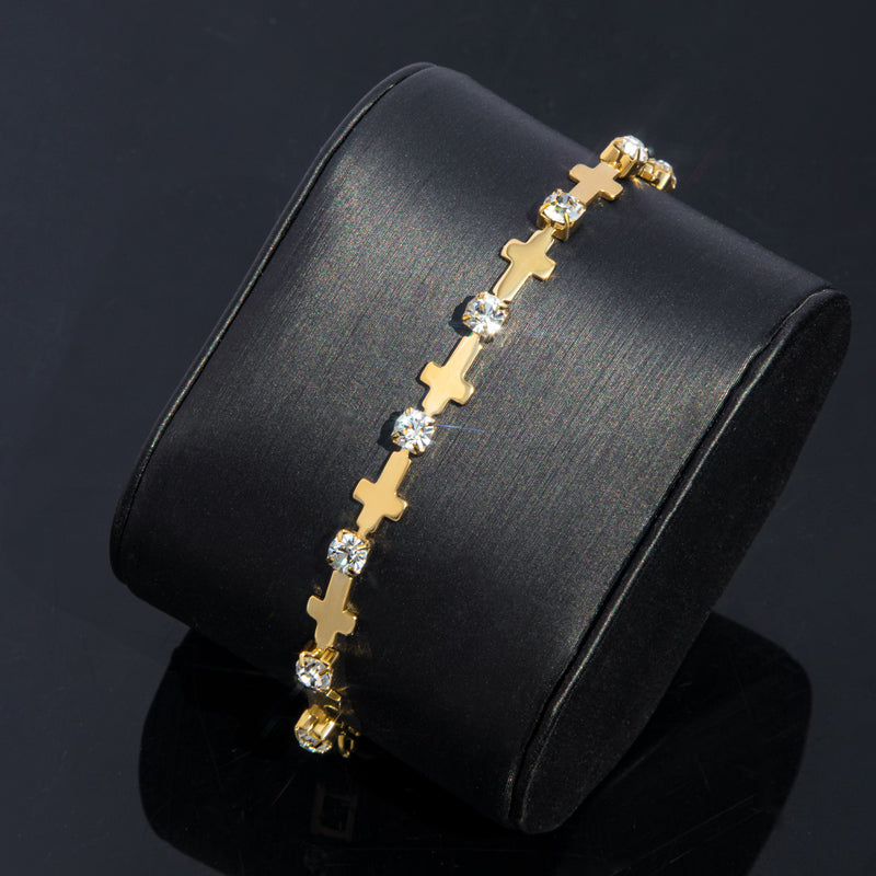 Diamond Cross Bracelet in Gold