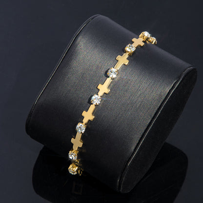 Diamond Cross Bracelet in Gold