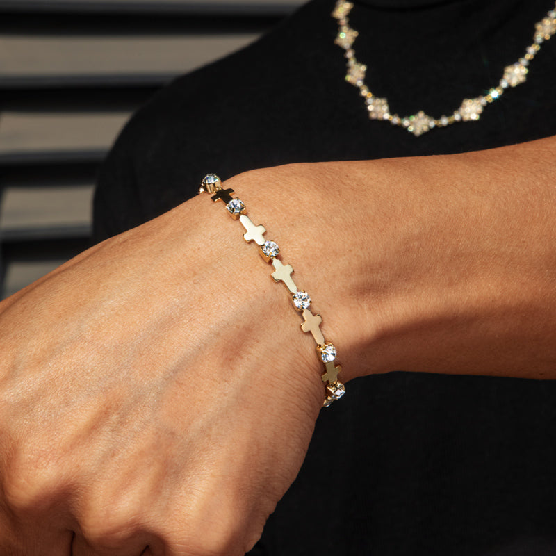 Diamond Cross Bracelet in Gold