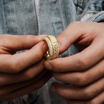 Iced Rotatable Cuban Ring in Gold
