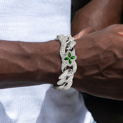 Emerald Four Leaf Clover Cuban Bracelet