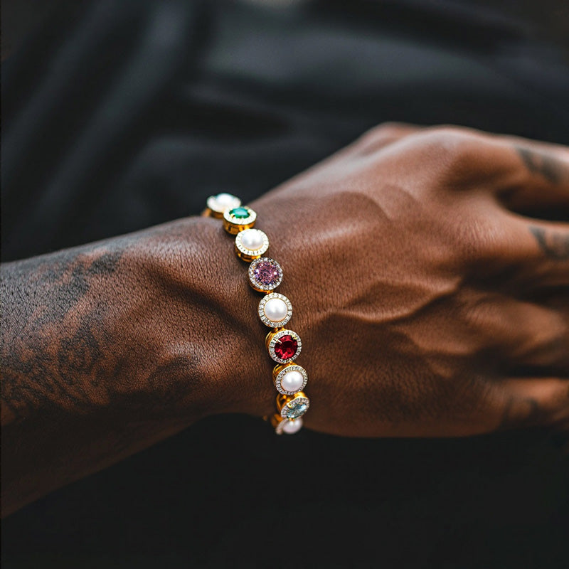 Iced Out Colorful Gemstone Pearl Tennis Bracelet