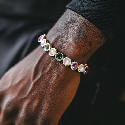 Iced Out Colorful Gemstone Pearl Tennis Bracelet
