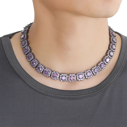 Handset Purple Clustered Tennis Chain in Black Gold