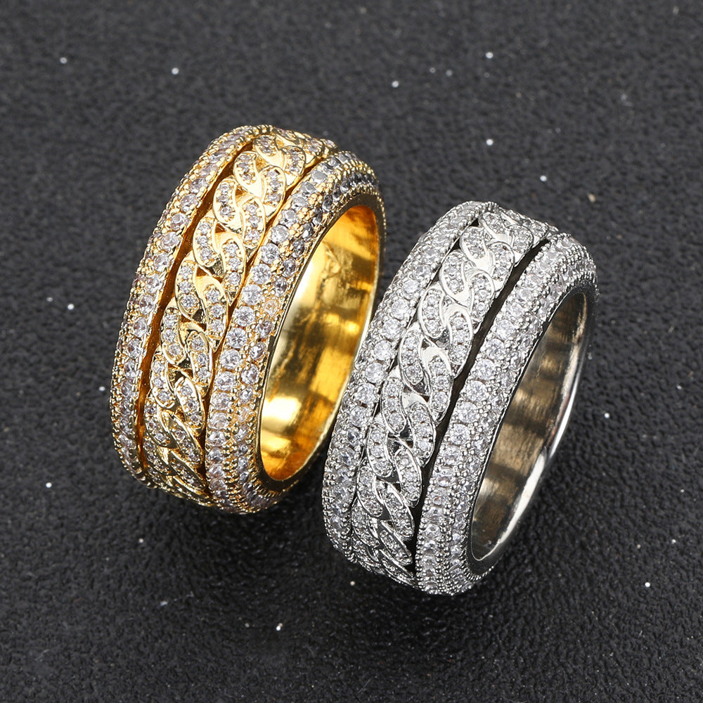 Iced Rotatable Cuban Ring in Gold