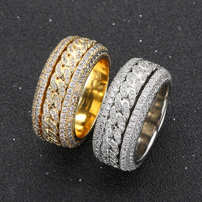 Iced Rotatable Cuban Ring in Gold