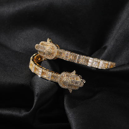 Iced Out Baguette Cut Hamsa Open Bracelet