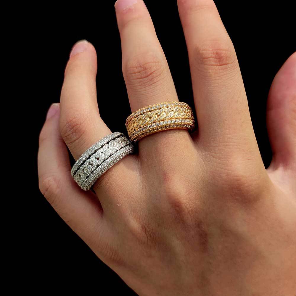 Iced Rotatable Cuban Ring in Gold