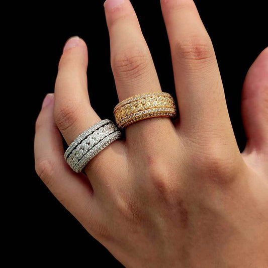 Iced Rotatable Cuban Ring in Gold