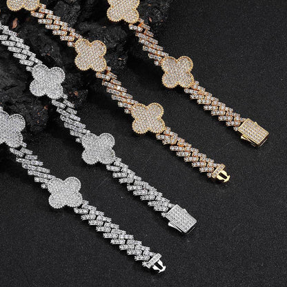 Iced Four Leaf Clover Cuban Chain