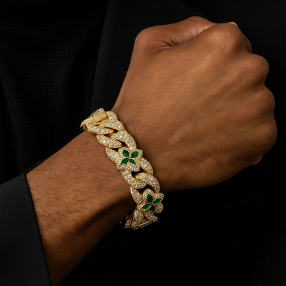 Emerald Four Leaf Clover Cuban Bracelet
