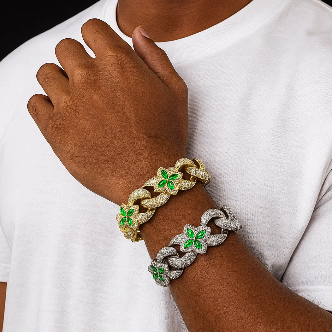 Emerald Four Leaf Clover Cuban Bracelet